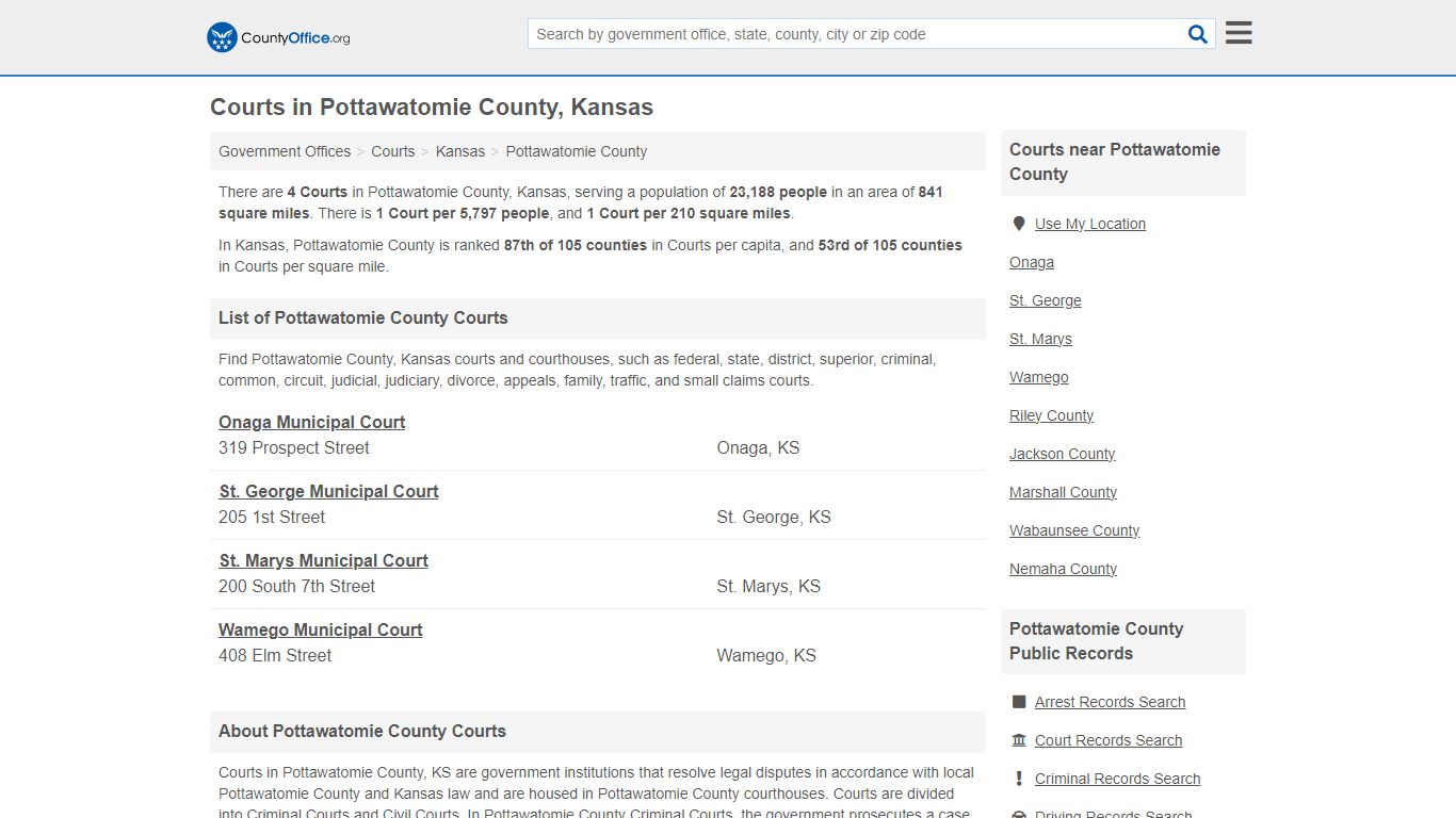 Courts - Pottawatomie County, KS (Court Records & Calendars)